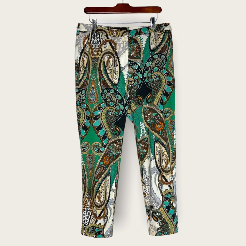 Kobi Halperin Carly Green Paisley Print Cropped Pant Size 10
